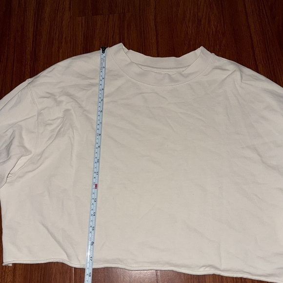 ASOS STR Stradivarius cropped raw hem long sleeve top pullover S oatmeal - Picture 4 of 7